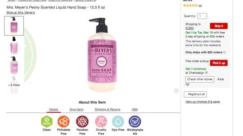 Target Mrs. Meyer's Hand Soap E-Commerce Page
